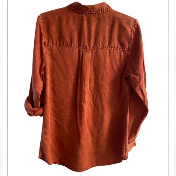 Soft surroundings button front shirt burnt Orange lyocell Medium - Picture 2 of 8